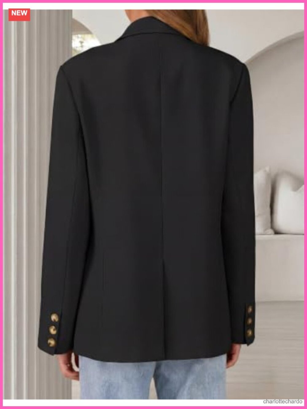 Women's Oversized Suit Blazer Notched Lapel Flap Pockets Long Sleeve Open Front - Picture 4 of 6